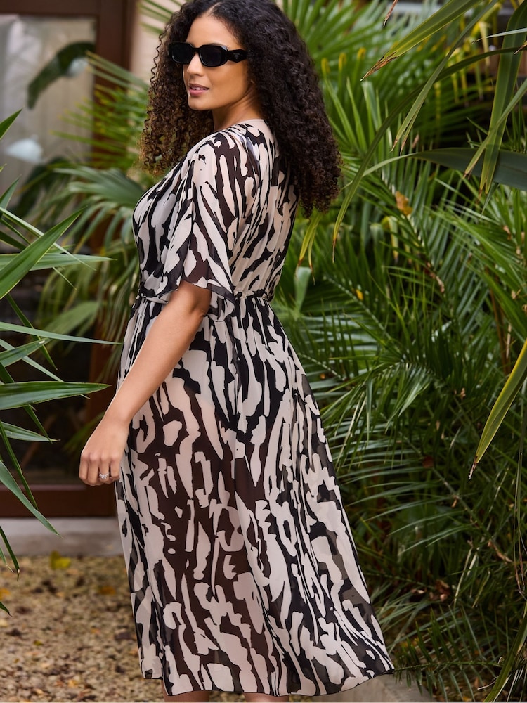kimono short sleeve dress Maryann Short Kimono Sleeve Palm Print Maxi Dress Navy MEDIUM