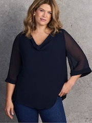 Live Unlimited Blue Navy Cowl Neck Overlay Tunic - Image 2 of 6