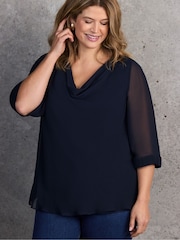 Live Unlimited Blue Navy Cowl Neck Overlay Tunic - Image 5 of 6