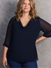 Live Unlimited Blue Navy Cowl Neck Overlay Tunic - Image 6 of 6