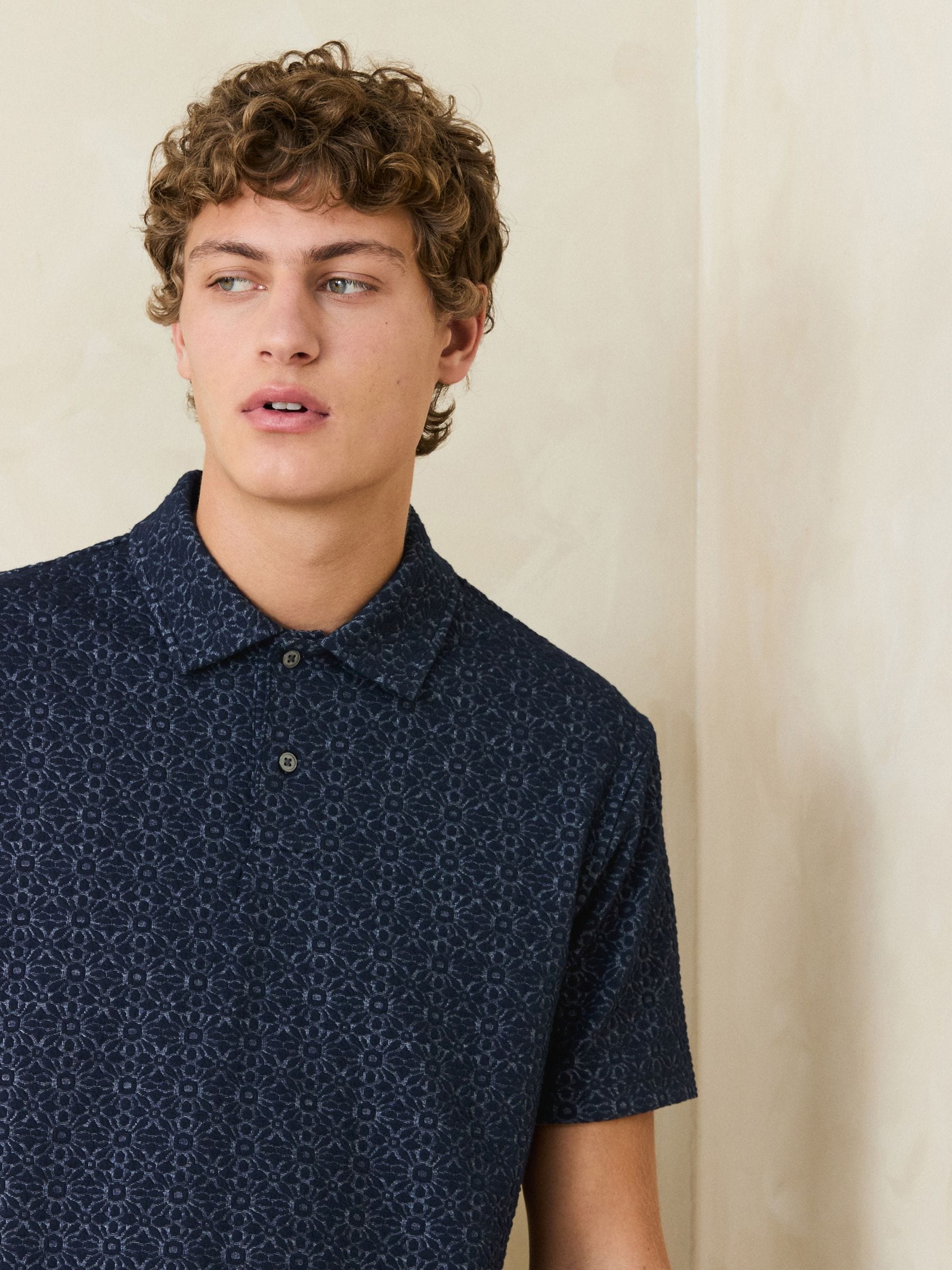 Buy Navy Blue Short Sleeve Jacquard Pattern Polo Shirt from Next USA