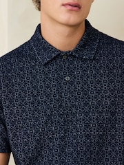 Navy Blue Short Sleeve Jacquard Pattern Polo Shirt - Image 4 of 4