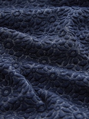 Navy Blue Short Sleeve Jacquard Pattern Polo Shirt - Image 7 of 7
