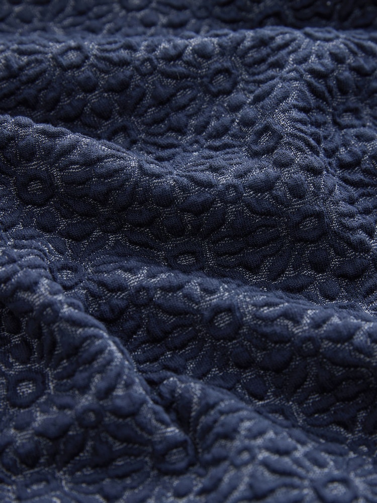 Navy Blue Short Sleeve Jacquard Pattern Polo Shirt - Image 7 of 7