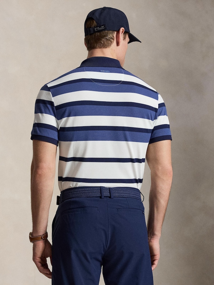 Ralph Lauren Blue RLX Performance Pique Stripe Polo Shirt - Image 2 of 5