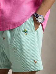 Polo Ralph Lauren Green Seersucker Printed Swim Shorts - Image 4 of 5
