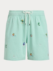 Polo Ralph Lauren Green Seersucker Printed Swim Shorts - Image 5 of 5