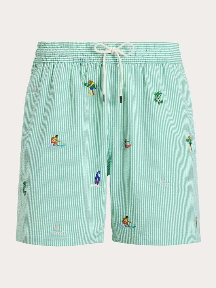 Polo Ralph Lauren Green Seersucker Printed Swim Shorts - Image 5 of 5