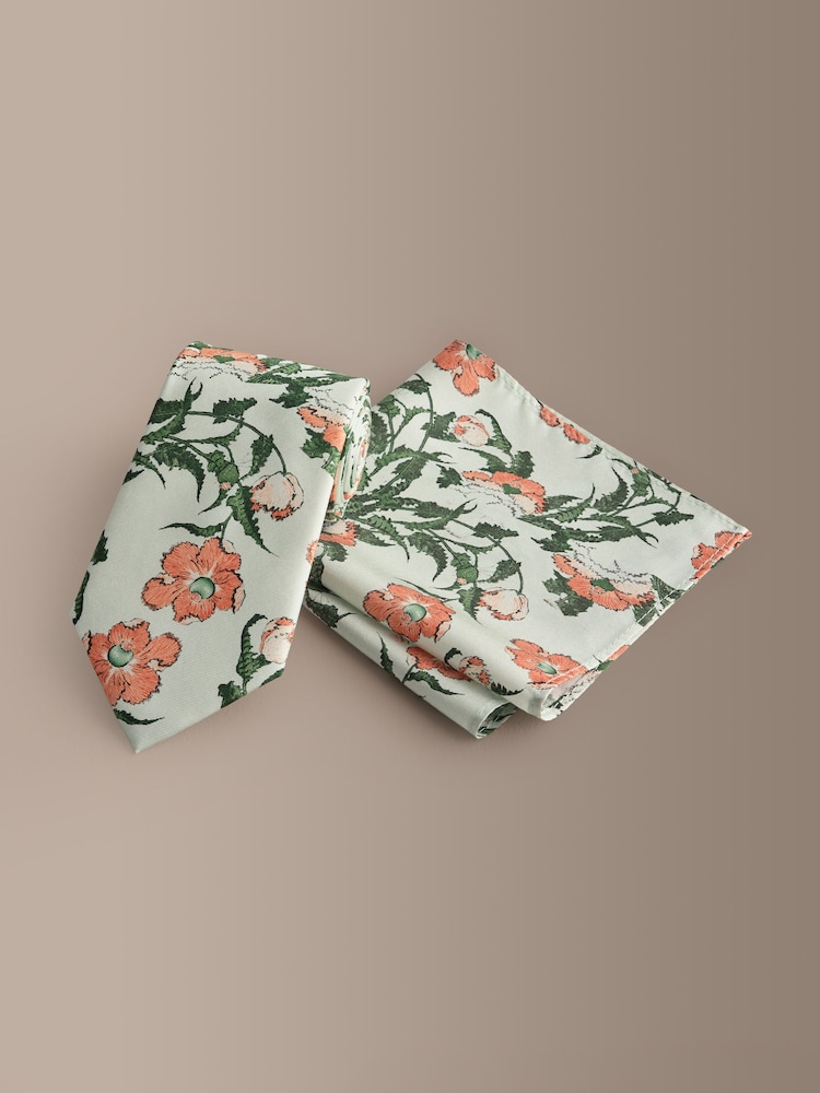 Green Silk Design Tie & Pocketsquare Set - Image 1 of 4