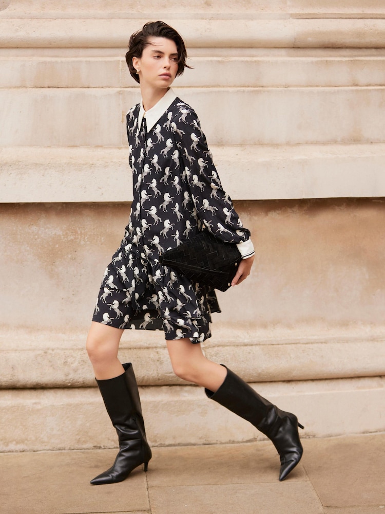 Mint Velvet Black Horse Print Mini Shirt Dress - Image 1 of 8 Mint Velvet Black Horse Print Mini Shirt Dress - Image 1 of 8