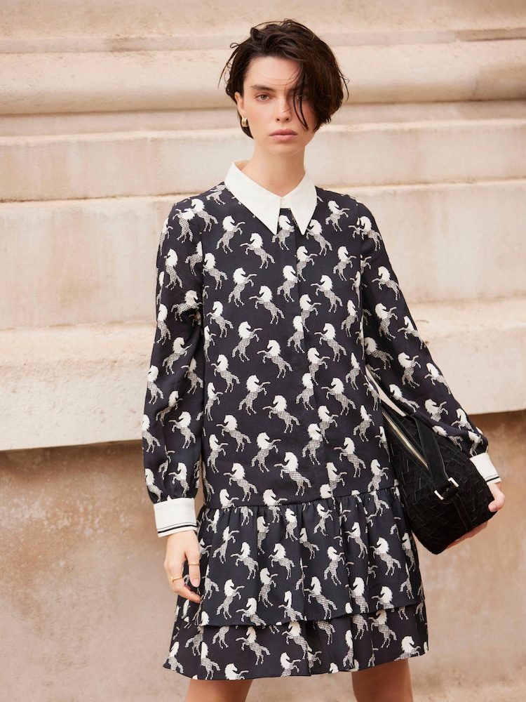 horse print shirt dress Tanya Shirt Dress in Black and White Horse Print XS / Horse Print