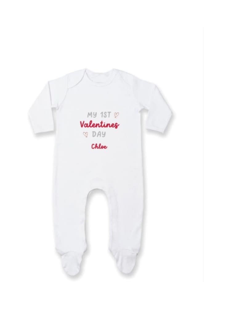 Personalised 1st Valentine's Day Sleepsuit by Koko Blossom - Image 1 of 2 Personalised 1st Valentine's Day Sleepsuit by Koko Blossom - Image 1 of 2