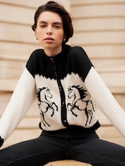 Mint Velvet Black Cotton Blend Horse Cardigan - Image 2 of 8