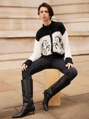 Mint Velvet Black Cotton Blend Horse Cardigan - Image 3 of 8