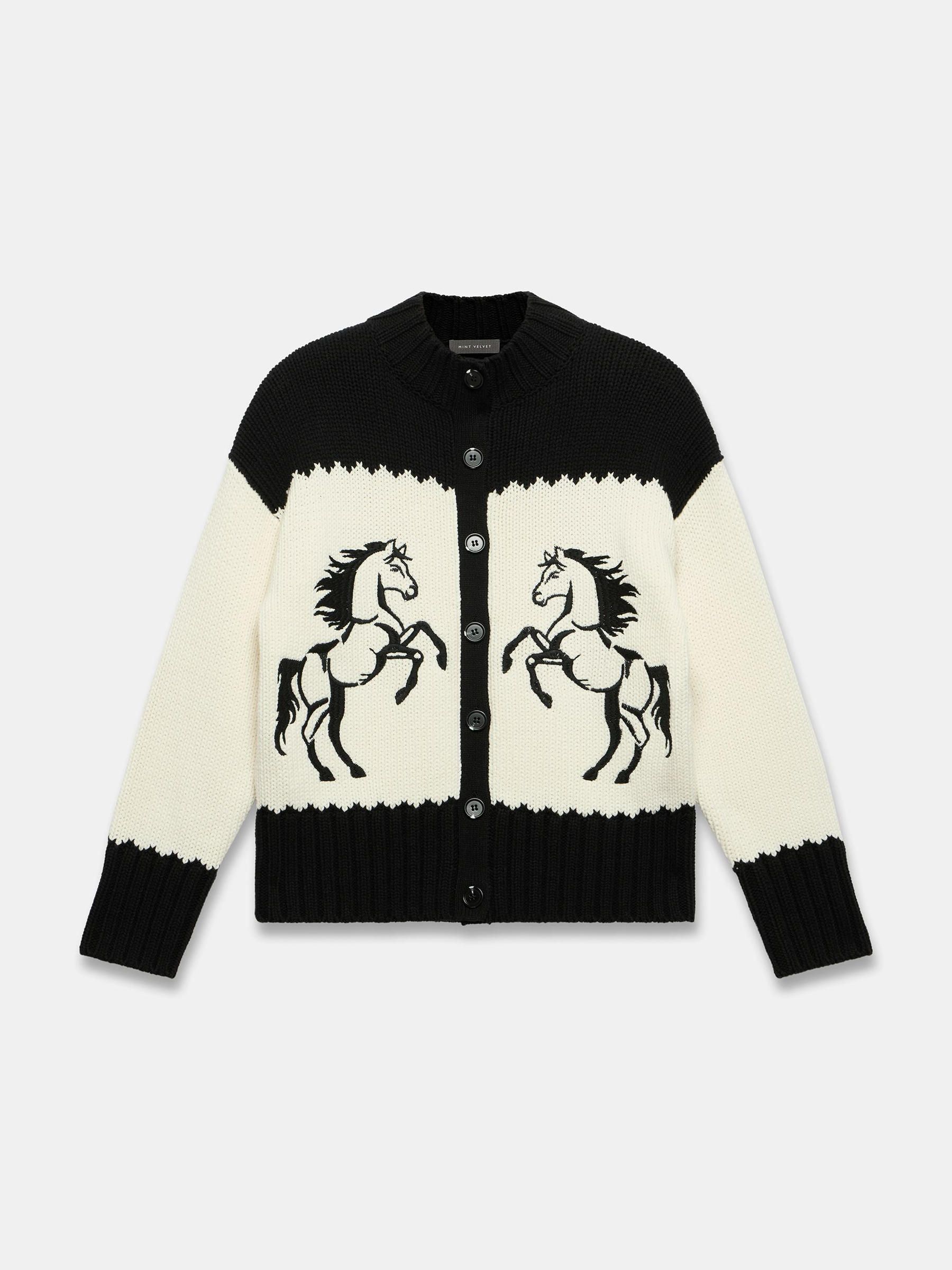 Buy Mint Velvet Black Cotton Blend Horse Cardigan from the Next UK