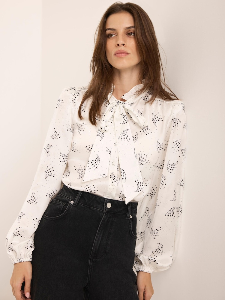 Mint Velvet Cream Star Print Ruffle Blouse - Image 1 of 7 Mint Velvet Cream Star Print Ruffle Blouse - Image 1 of 7