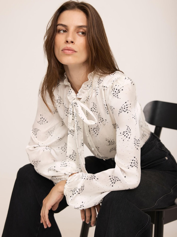 Mint Velvet Cream Star Print Ruffle Blouse - Image 2 of 7 Mint Velvet Cream Star Print Ruffle Blouse - Image 2 of 7