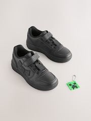 Black Standard Fit (F) Minecraft Touch Fastening Elastic Lace School Shoes - Image 1 of 6