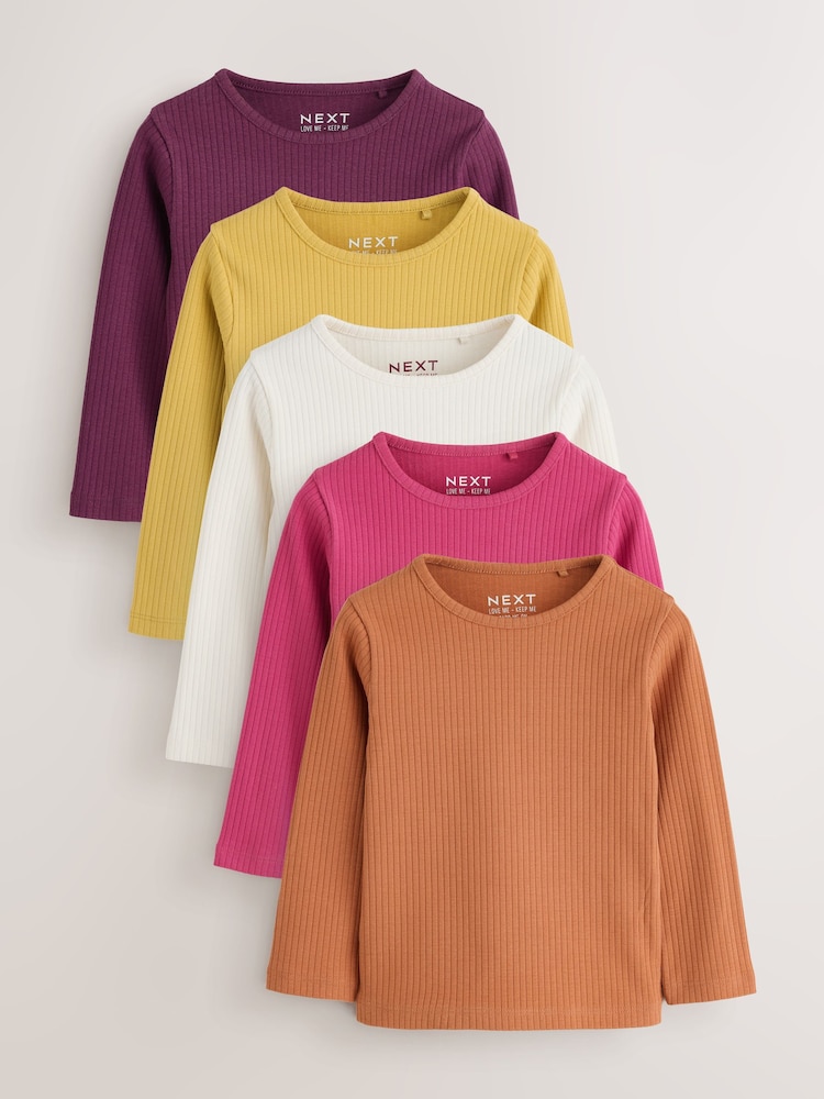Roxo/Verde - Long Sleeve Ribbed Tops 5 Pack (3mths-7yrs) - Imagem 1 de 9