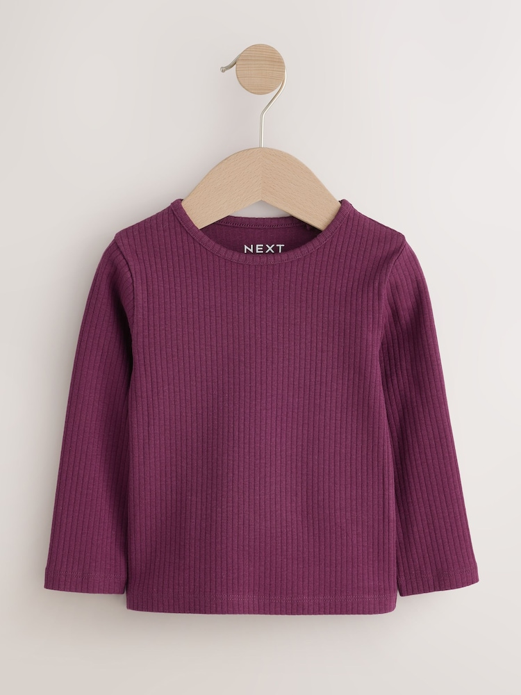 Roxo/Verde - Long Sleeve Ribbed Tops 5 Pack (3mths-7yrs) - Imagem 2 de 9