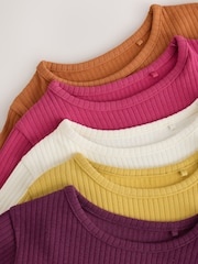 Roxo/Verde - Long Sleeve Ribbed Tops 5 Pack (3mths-7yrs) - Imagem 8 de 9
