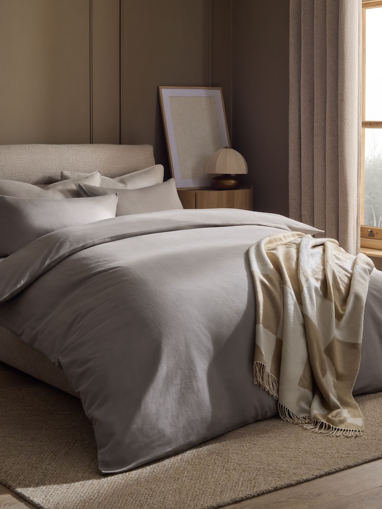 Natural Dark Supersoft Brushed Cotton Plain Duvet Cover and Pillowcase Set - Image 1 of 4 Natural Dark Supersoft Brushed Cotton Plain Duvet Cover and Pillowcase Set - Image 1 of 4