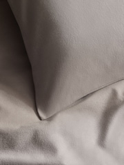 Natural Dark Supersoft Brushed Cotton Plain Duvet Cover and Pillowcase Set - Image 3 of 4