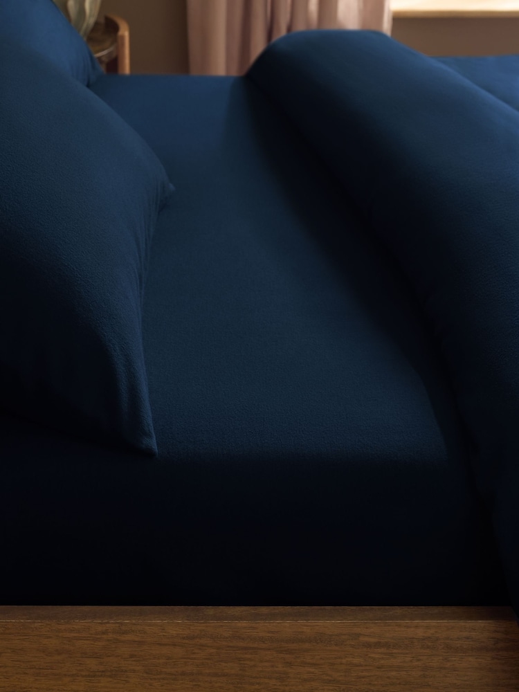 Blue Navy Brushed Cotton Supersoft Deep Fitted Sheet - Image 1 of 2 Blue Navy Brushed Cotton Supersoft Deep Fitted Sheet - Image 1 of 2