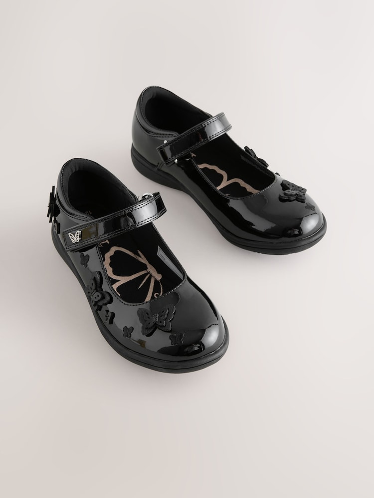 Black Patent Wide Fit (G) School Junior Butterfly Mary Jane Shoes - Image 1 of 5