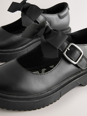 Black Matt Standard Fit (F) Leather Bow Chunky Mary Jane School Shoes - Image 3 of 5