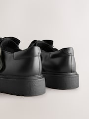 Black Matt Standard Fit (F) Leather Bow Chunky Mary Jane School Shoes - Image 4 of 5