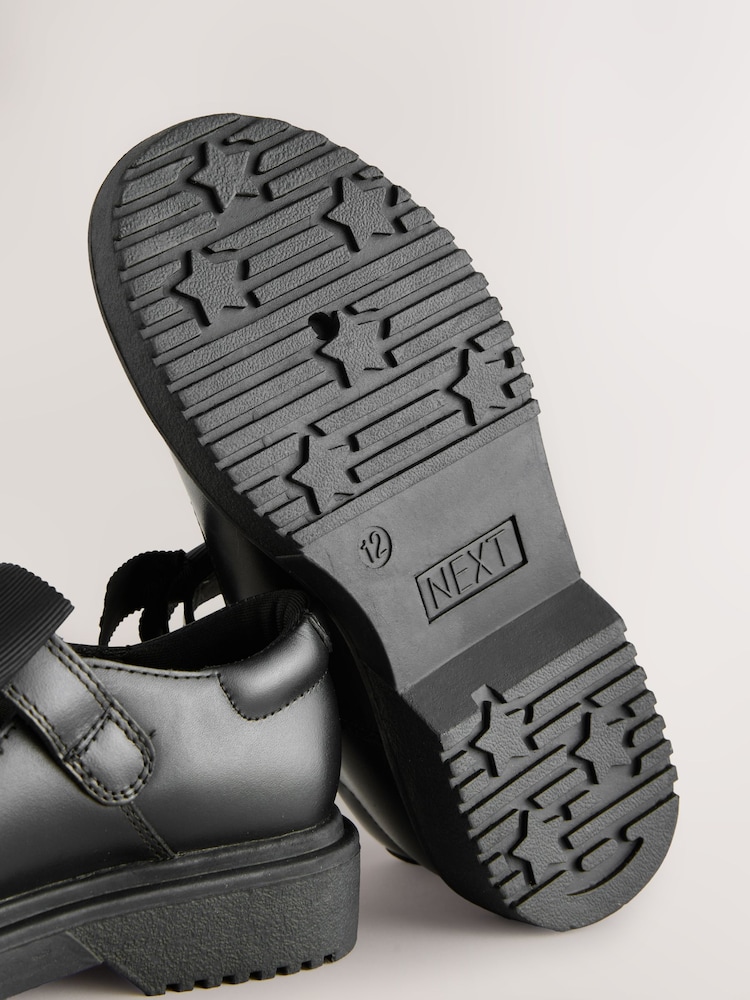 Black Matt Standard Fit (F) Leather Bow Chunky Mary Jane School Shoes - Image 5 of 5