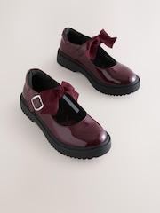 Burgundy Red Standard Fit (F) Bow Chunky Mary Jane School Shoes - Image 1 of 5