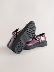 Burgundy Red Standard Fit (F) Bow Chunky Mary Jane School Shoes - Image 3 of 5