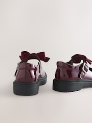 Burgundy Red Standard Fit (F) Bow Chunky Mary Jane School Shoes - Image 4 of 5