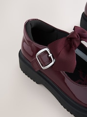 Burgundy Red Standard Fit (F) Bow Chunky Mary Jane School Shoes - Image 5 of 5