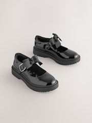 Black Patent Standard Fit (F) Leather Bow Chunky Mary Jane School Shoes - Image 1 of 7