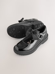 Black Patent Standard Fit (F) Leather Bow Chunky Mary Jane School Shoes - Image 3 of 7