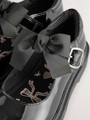 Black Patent Standard Fit (F) Leather Bow Chunky Mary Jane School Shoes - Image 6 of 7