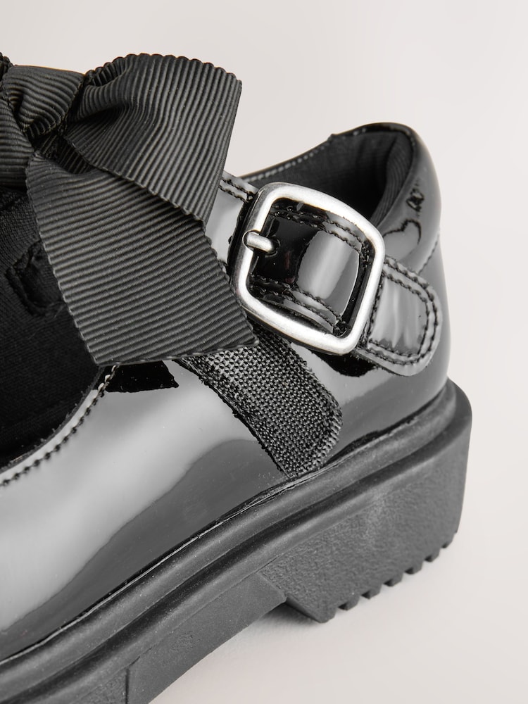 Black Patent Standard Fit (F) Leather Bow Chunky Mary Jane School Shoes - Image 7 of 7 Black Patent Standard Fit (F) Leather Bow Chunky Mary Jane School Shoes - Image 7 of 7