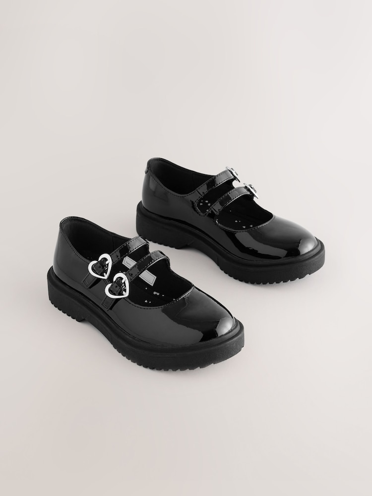 Black Patent School Chunky Double Buckle Mary Jane Shoes - Image 1 of 5 Black Patent School Chunky Double Buckle Mary Jane Shoes - Image 1 of 5