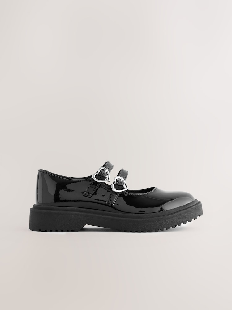Black Patent School Chunky Double Buckle Mary Jane Shoes - Image 2 of 5 Black Patent School Chunky Double Buckle Mary Jane Shoes - Image 2 of 5