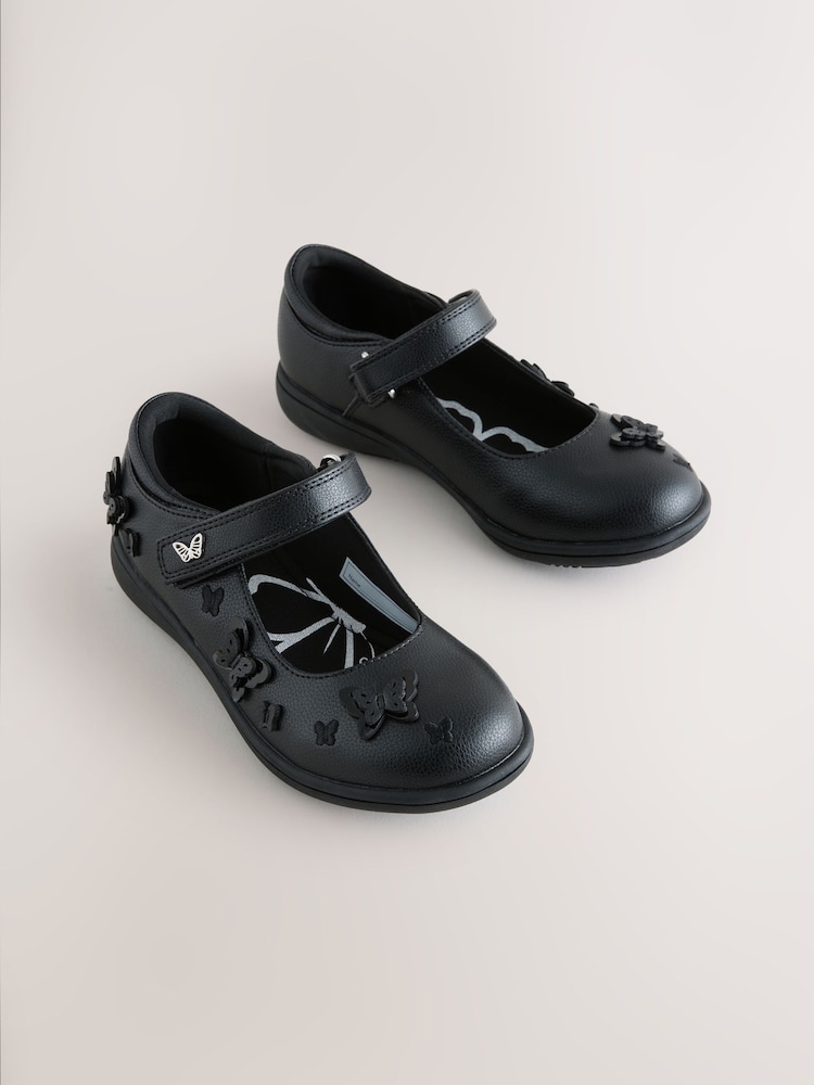 Black Matt Wide Fit (G) School Junior Butterfly Mary Jane Shoes - Image 1 of 5