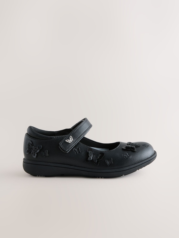 Black Matt Wide Fit (G) School Junior Butterfly Mary Jane Shoes - Image 2 of 5