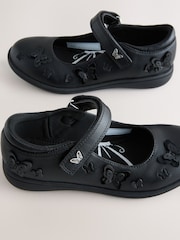 Black Matt Wide Fit (G) School Junior Butterfly Mary Jane Shoes - Image 3 of 5