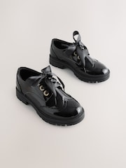 Black Patent Brogue Chunky Lace Up School Shoes - Image 2 of 6