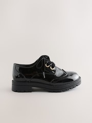 Black Patent Brogue Chunky Lace Up School Shoes - Image 3 of 6