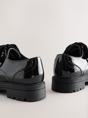 Black Patent Brogue Chunky Lace Up School Shoes - Image 4 of 6
