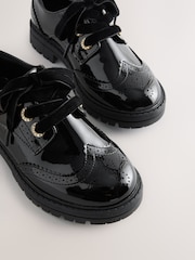 Black Patent Brogue Chunky Lace Up School Shoes - Image 5 of 6