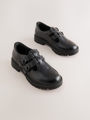 Black Iridescent Patent T-Bar Double Buckle School Shoes - Image 1 of 5